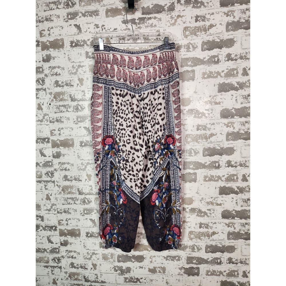Free People Harem Pants Small White Pink Mixed Media Boho Hippie Patchwork Linen